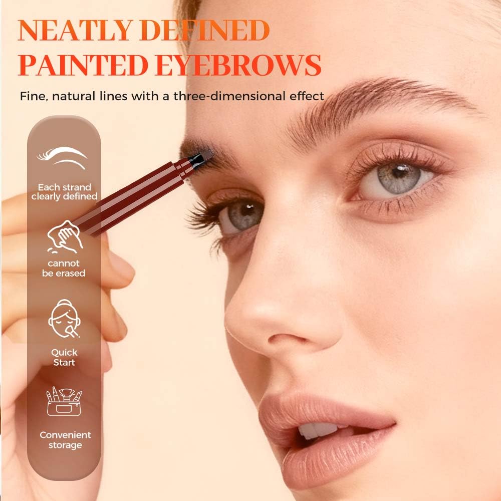 2Pcs Eyebrow Pencil, Upgrade 3D Magic Eyebrow Tattoo Pencils 4 Tip Eye Brow Pen, Long-Lasting Fine Stroke Microblade Eyebrow Pencil for Makeup Last All Day (Black)
