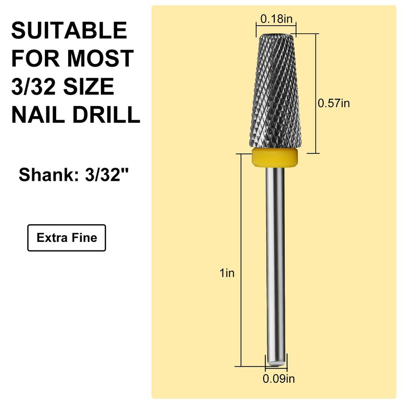 C12rtive 5-IN-1 Tungsten Carbide Bit,Tapered Barrel Electronic Nail Drill Bit for Acrylic Gel Nails Dual Nail Form Remove,3/32 Diameter Nail Bit for E-File Nail Drill(Extra-Fine)