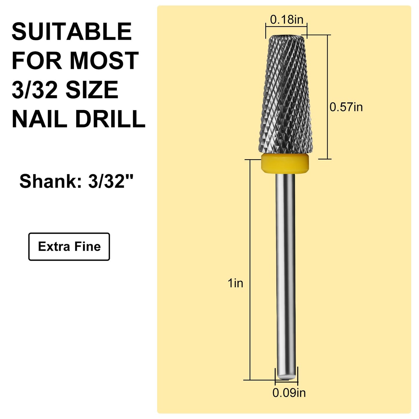 C12rtive 5-IN-1 Tungsten Carbide Bit,Tapered Barrel Electronic Nail Drill Bit for Acrylic Gel Nails Dual Nail Form Remove,3/32 Diameter Nail Bit for E-File Nail Drill(Extra-Fine)