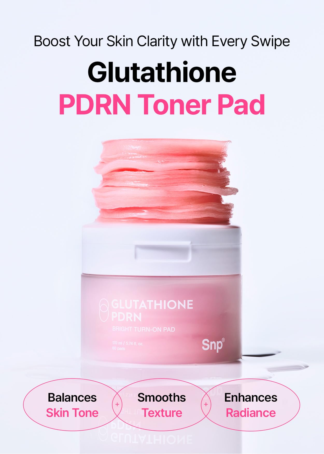 Snp PDRN+99% Glutathione+Niacinamide Facial Toner Pads | Treat Blemishes Exfoliating Pad | LHA, PHA Acne Pad | Bamboo & Vitamin C, E, Ferulic Acid Double-Sided Patch | Toner Pads Korean | 60 Sheets