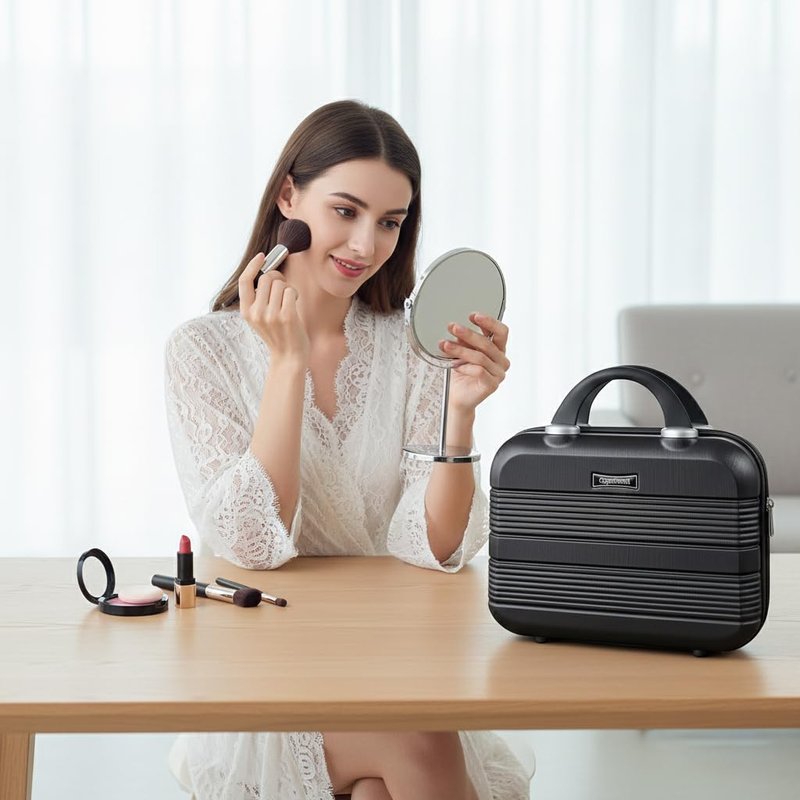 GigabitBest Portable Makeup Travel Case，PC+ABS hard shell cosmetic case,Women's portable cosmetic case with safety lock, suitable for travel and daily use-Green