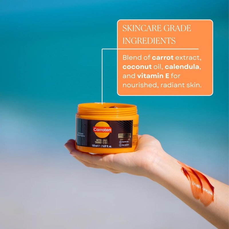 Carroten Intensive Tanning Gel - Browning Tan Accelerator | Non-Greasy & Water-Resistant | 5 oz with Spatula