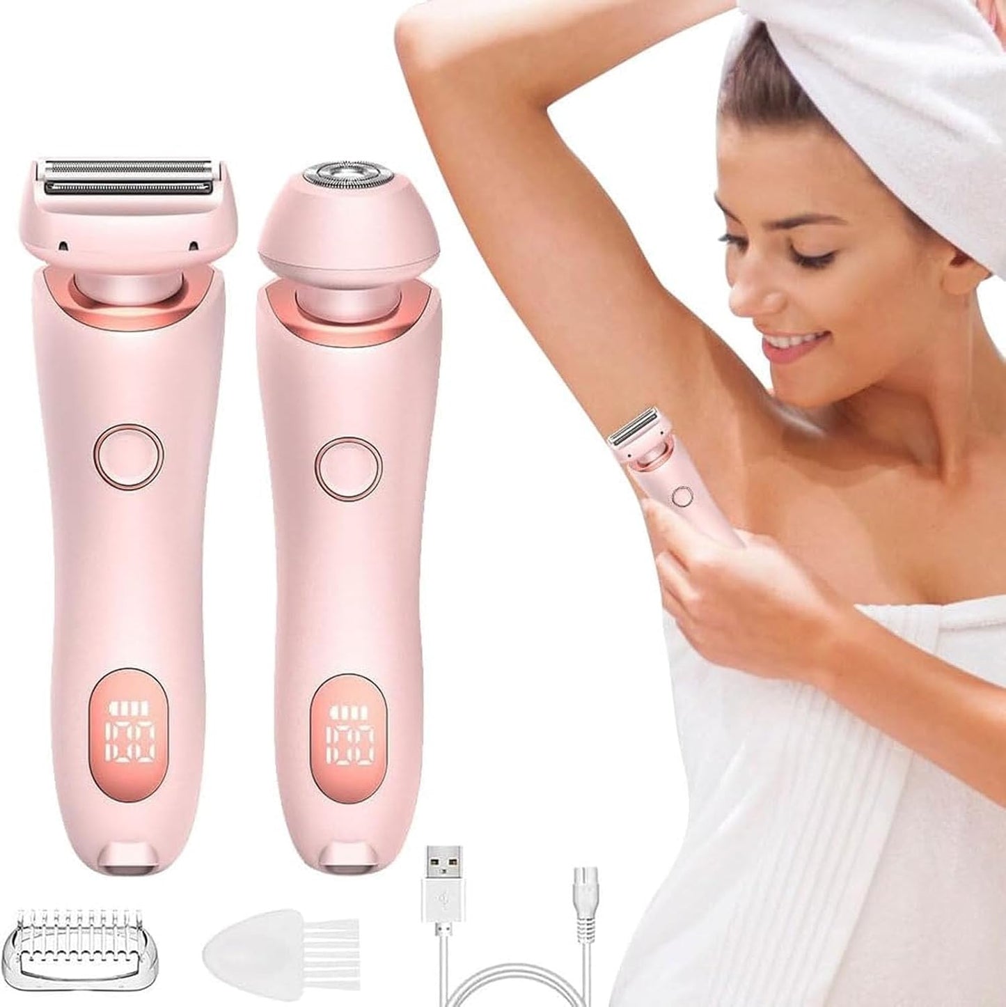Electric Shaver for Women - 2 in 1 Wet & Dry Waterproof Bikini Trimmer | Silk Glide Pro with Removable Head