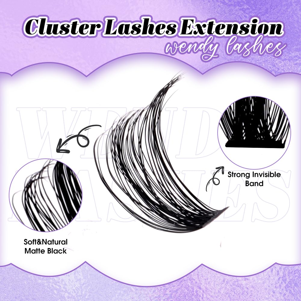 WENDY LASHES 50D Natural Lash Clusters with Bottom lashes 249PCS Individual Eyelash Extensions Reusable False Eyelashes Mix 10-16mm D-Curly Lash Extension at Home