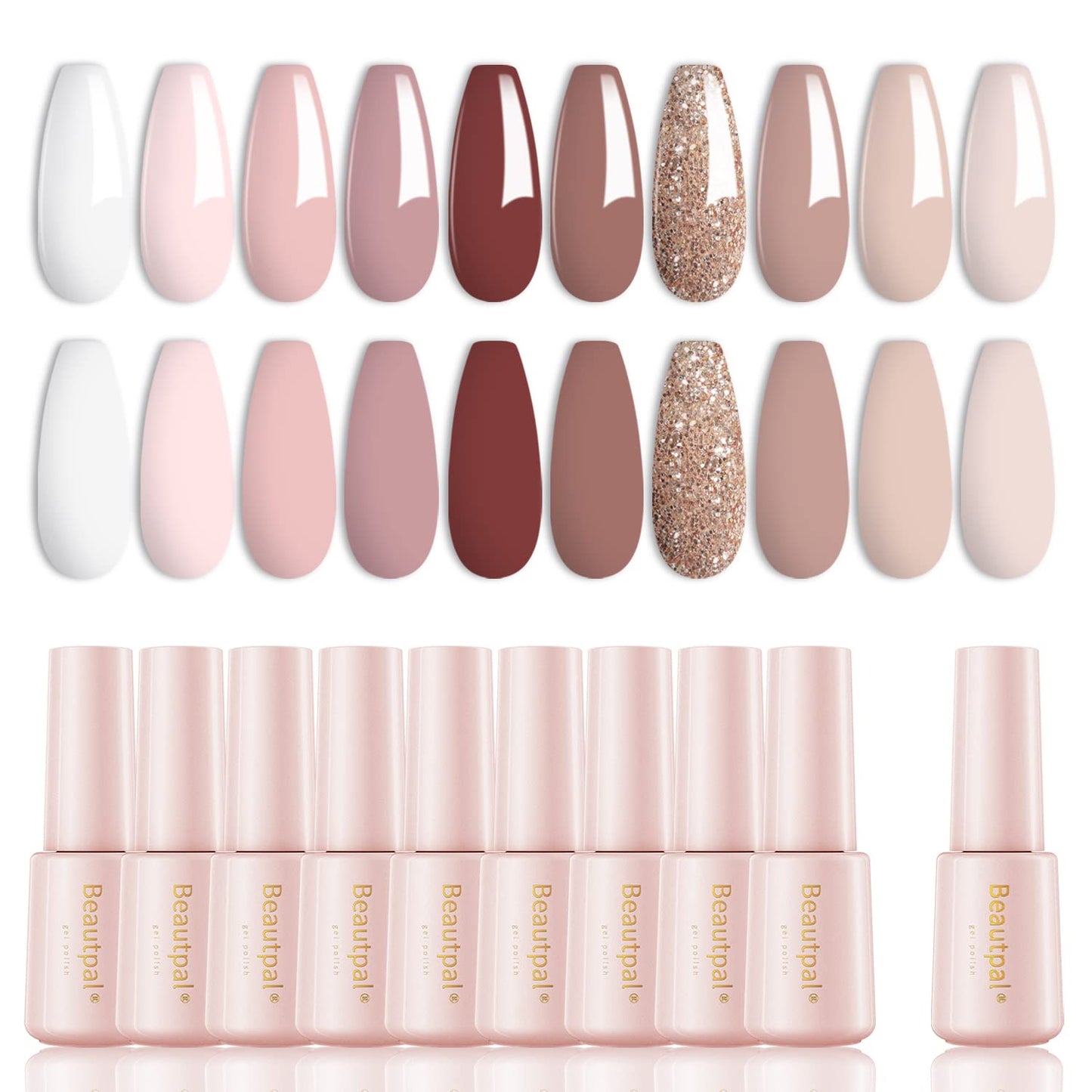 Larvall Beautpal Nude Gel Polish 10 Pcs All Seasons Skin Tones Gel Nail Polish Nude Pink Neutral UV Gel Polish Nail Set Salon DIY Manicure Gift Set