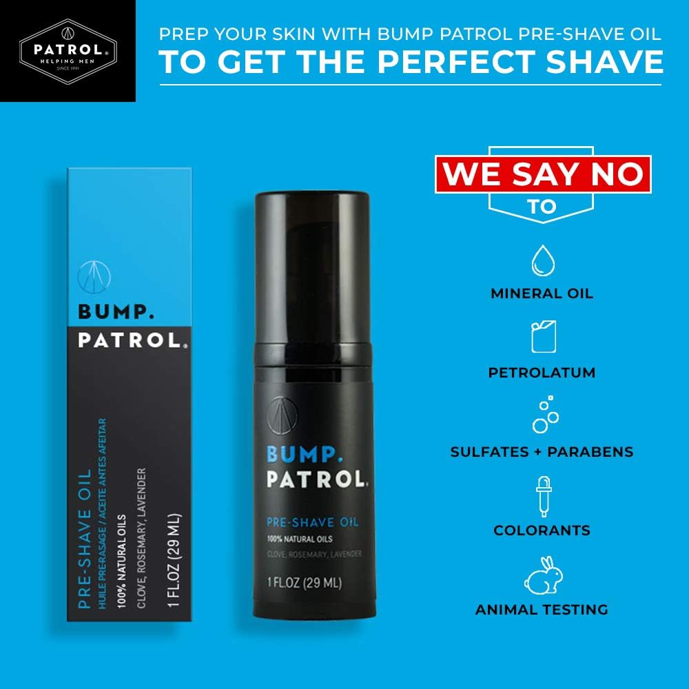 Bump Patrol Pre Shave Oil for Men with Natural Essential Oils – Smooth Razor Glide, Face and Head Shaving Prep, Lightweight Travel Size Pre Shave for Men - 1 oz (Pack of 4)