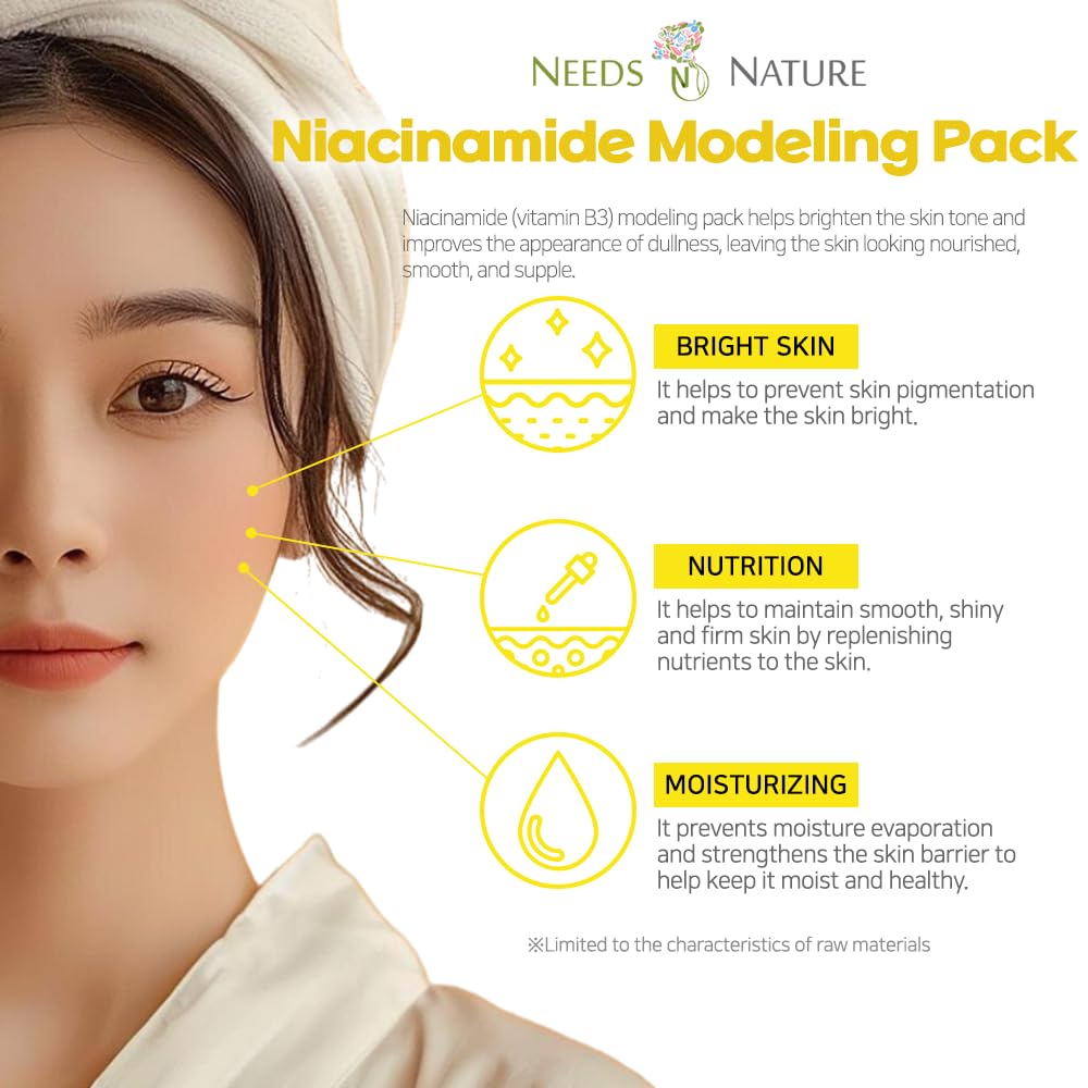 NEEDS NATURE Niacinamide Modeling Mask – Korean Peel-Off Rubber Mask for Face Care, Hydrating & Pore-Refining Powder Pack, 1000g Spa Facial Kit with Tools