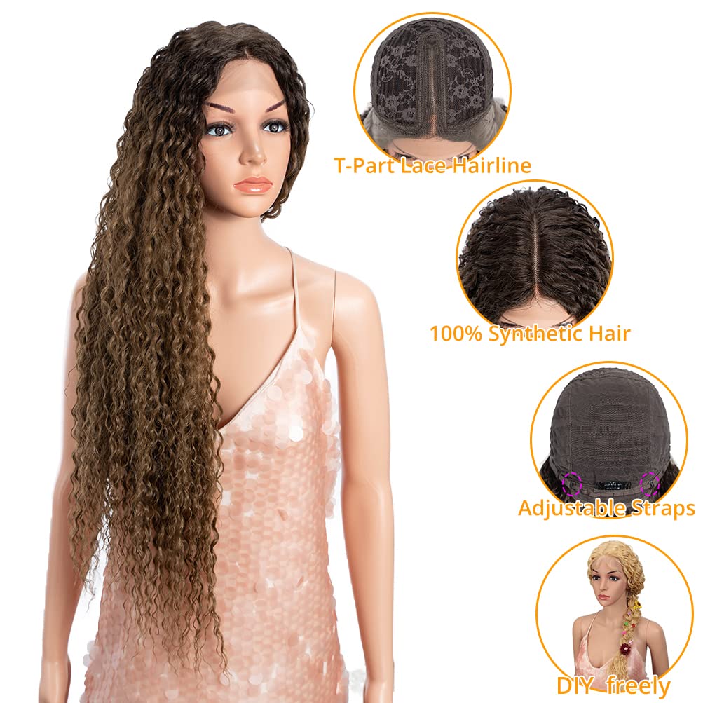 Style Icon 30" Long Curly Wig Ombre Lace Front Wig for women Heat Resistant Replacement Wig Density 130% Synthetic Wig (30 Inch, TT6/30W)