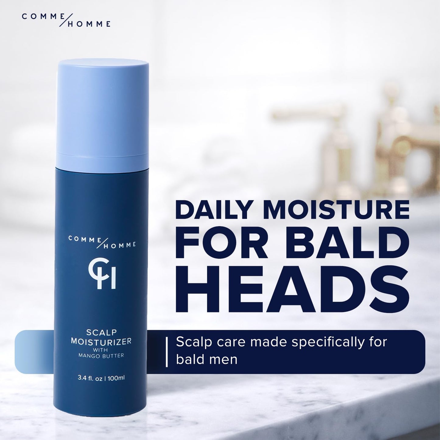 Comme Homme Soothing Scalp Moisturizer for Bald Men | Hydrates, Softens & Slows Regrowth with Aloe, Mango Butter & Capislow | Anti-Itch, Non-Greasy Daily Scalp Care for Bald Heads | 3.4 fl oz/100 ml