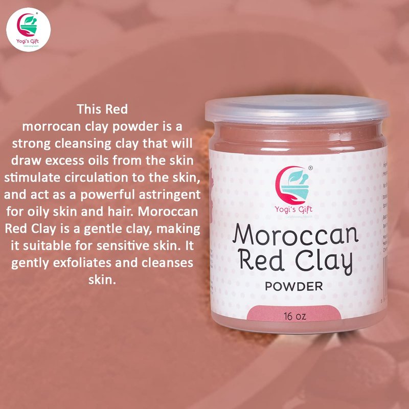 Moroccan Red Clay Powder - Raw Facial Mask for Deep Pore Cleansing & Skin Purification | 16 Oz