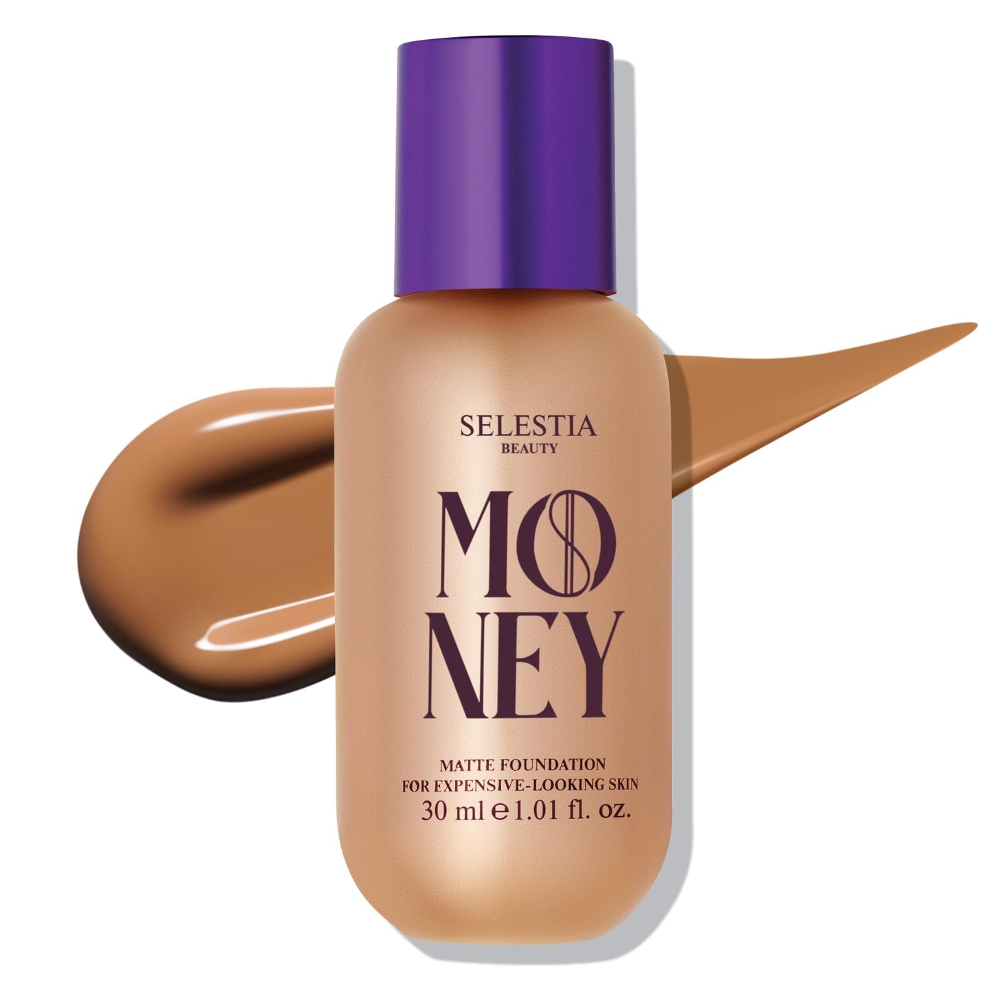 SELESTIA BEAUTY Money Liquid Matte Foundation – Long-Lasting, Natural Looking & Buildable Coverage – For Combination, Dry, Oily Skin – Lightweight & Moisturizing (Caramel)