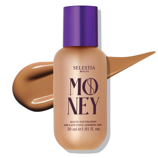 SELESTIA BEAUTY Money Liquid Matte Foundation – Long-Lasting, Natural Looking & Buildable Coverage – For Combination, Dry, Oily Skin – Lightweight & Moisturizing (Caramel)