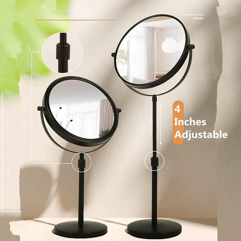Height Adjustable Makeup Mirror - 8-Inch Double-Sided 7X Magnification | Black Round Tabletop Design