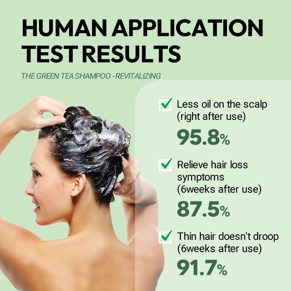 AMOS PROFESSIONAL The Green Tea Shampoo Refresh [For Oily Scalp] 17.6oz (500g) | Anti-Hair Loss Korean Hair Growth Shampoo for Cleanse Excess Sebum