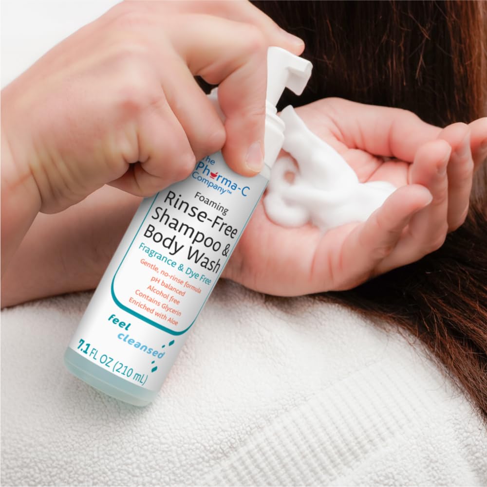The Pharma-C Company - Foaming Rinse Free Shampoo & Body Wash [6 pack] - Fragrance & Dye Free - Hospital Tested Gentle No-Rinse Formula Leaves Hair & Body Fresh & Clean