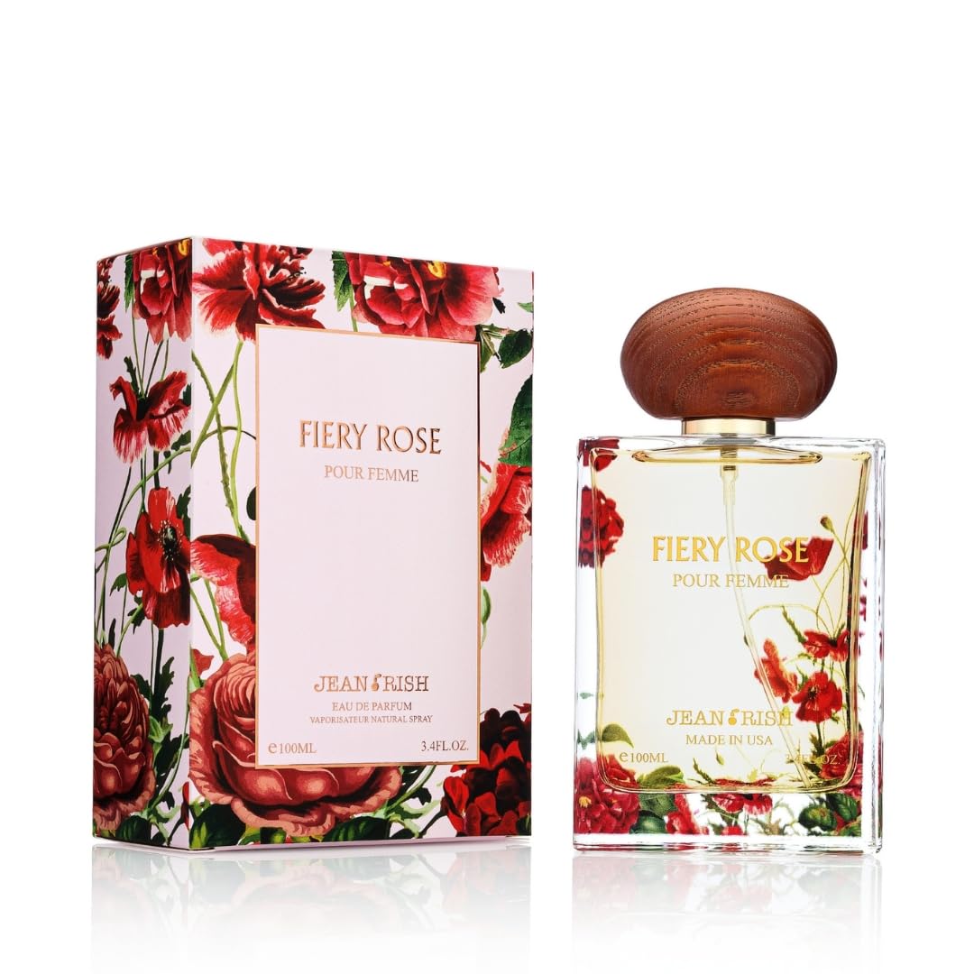 Jean Rish Fiery Rose Perfume for Women Eau De Parfum, Long-Lasting Luxury Fragrance, Made In USA - Rose, Peony, Peach, Musk, Sandalwood Scent - 100ml / 3.4 oz