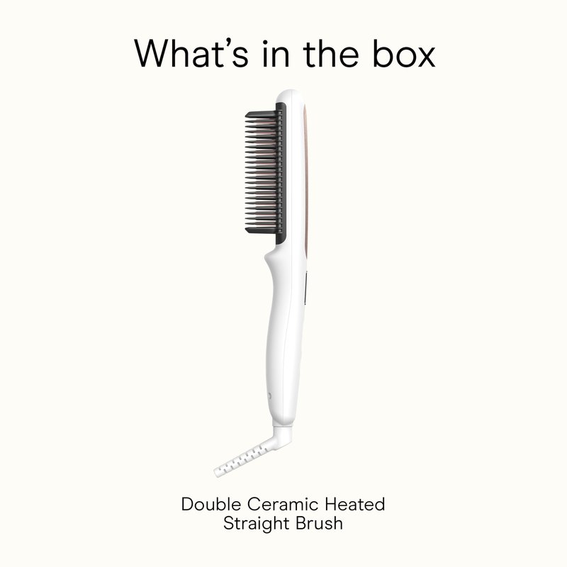 Conair Double Ceramic Hair Straightener Brush, Heated Straightening Brush for Smooth, Shiny Hair, V-Shaped Heated Bristles for Closer Contact, 5 LED Heat Settings, Dual Voltage, White