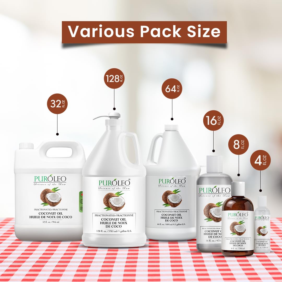 PUROLEO Fractionated Coconut Oil 32 Fl Oz/946 ML (Packed in Canada) 100% Natural and odorless Moisturizer & Carrier Oil l Hair Skin Body, Aromatherapy, Massage, Makeup Remover
