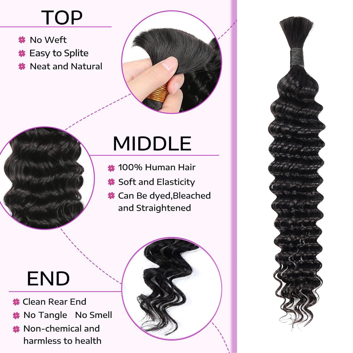 Loose Wave Human Braiding Hair - 22 Inch 50g Bulk No Weft Bundle | 10A Brazilian Virgin Curly Extensions for Boho Braids