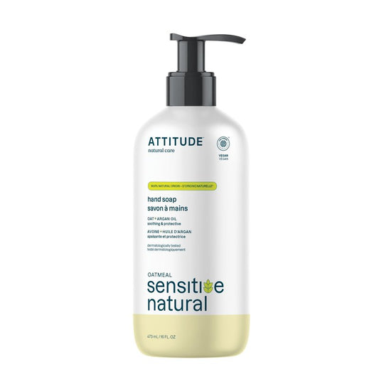ATTITUDE Moisturizing Hand Soap for Sensitive Skin Enriched with Oat and Argan Oil, EWG Verified, Plant and Mineral-Based Ingredients, Vegan & Cruelty-free, 16 Fl Oz