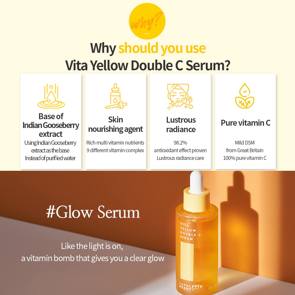 LAPALETTE Vita Yellow Double C Serum | Indian Gooseberry & 9 Essential Vitamins | Nourishing & Skin Firming Effects | Antioxidant Benefits | Blemish-prone skin | Korean Skincare 1.18 Fl.oz