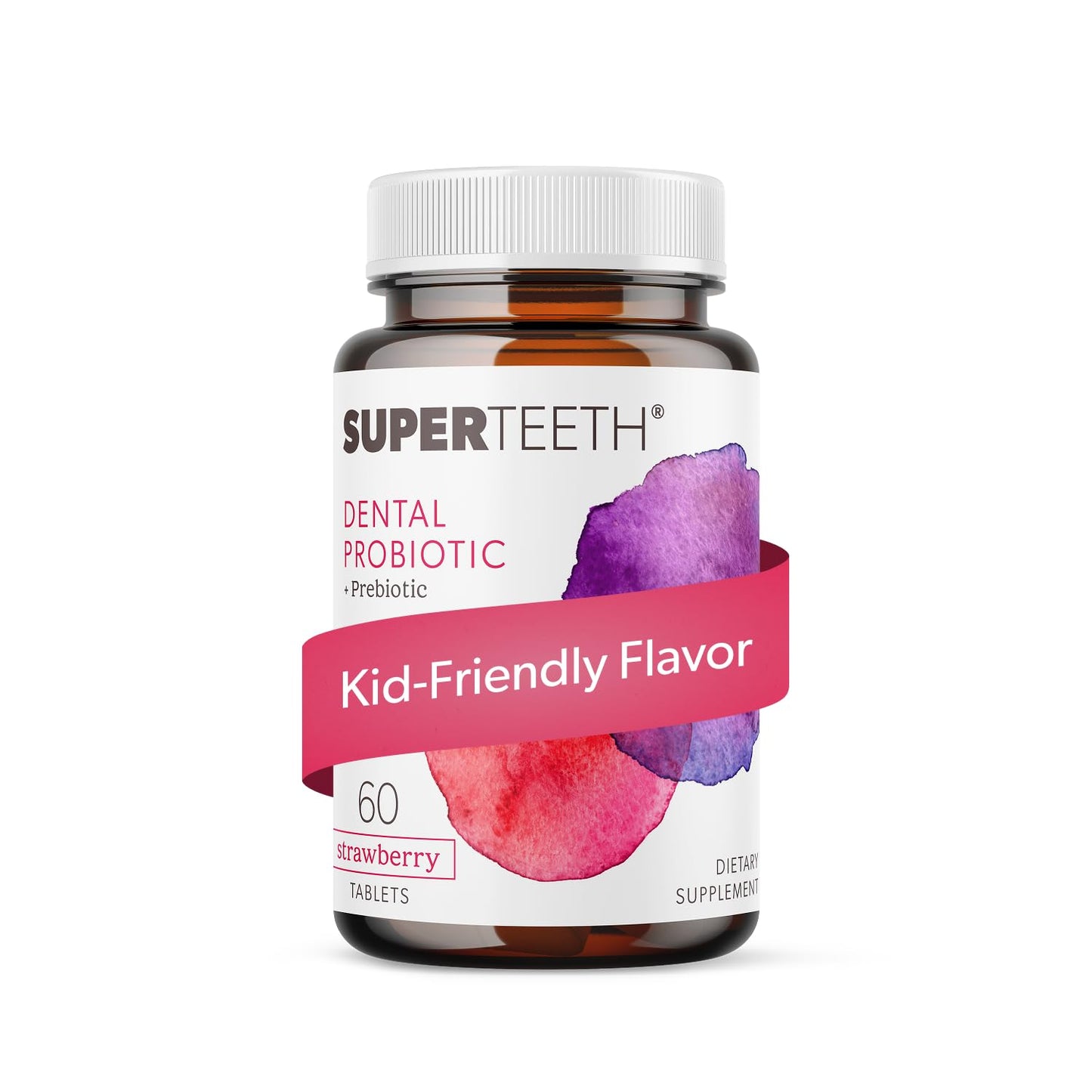 SuperTeeth Oral Probiotics for Mouth Bad Breath & Cavities, Oral Defense Dental Probiotic to Support Healthy Teeth & Gums, Lactobacillus Reuteri Chewable for Kids & Adults, 60 Strawberry Tablets