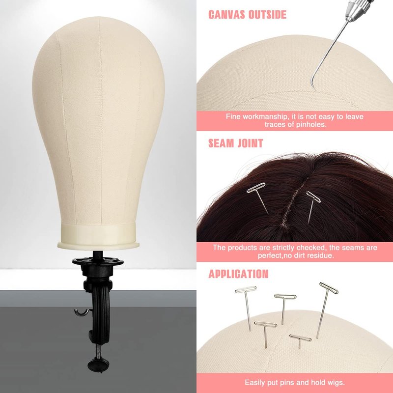 SZCY LLC 23 Inch Canvas Block Wig Head, 47 Inch Wig Stand Tripod with Head, Mannequin Head for Wigs Display with Wig Caps, T C Pins Brush