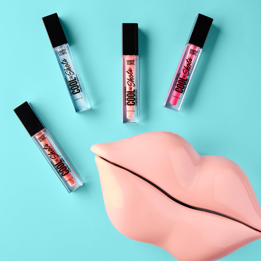 Soap & Glory Cool The Shots Plumping Lip Gloss Duo – Clear (4ml) & Pink Punch (4ml) – Hydrating & Cooling Lip Plumpers with Menthol & Vitamin E – High Shine, Vegan & Cruelty-Free