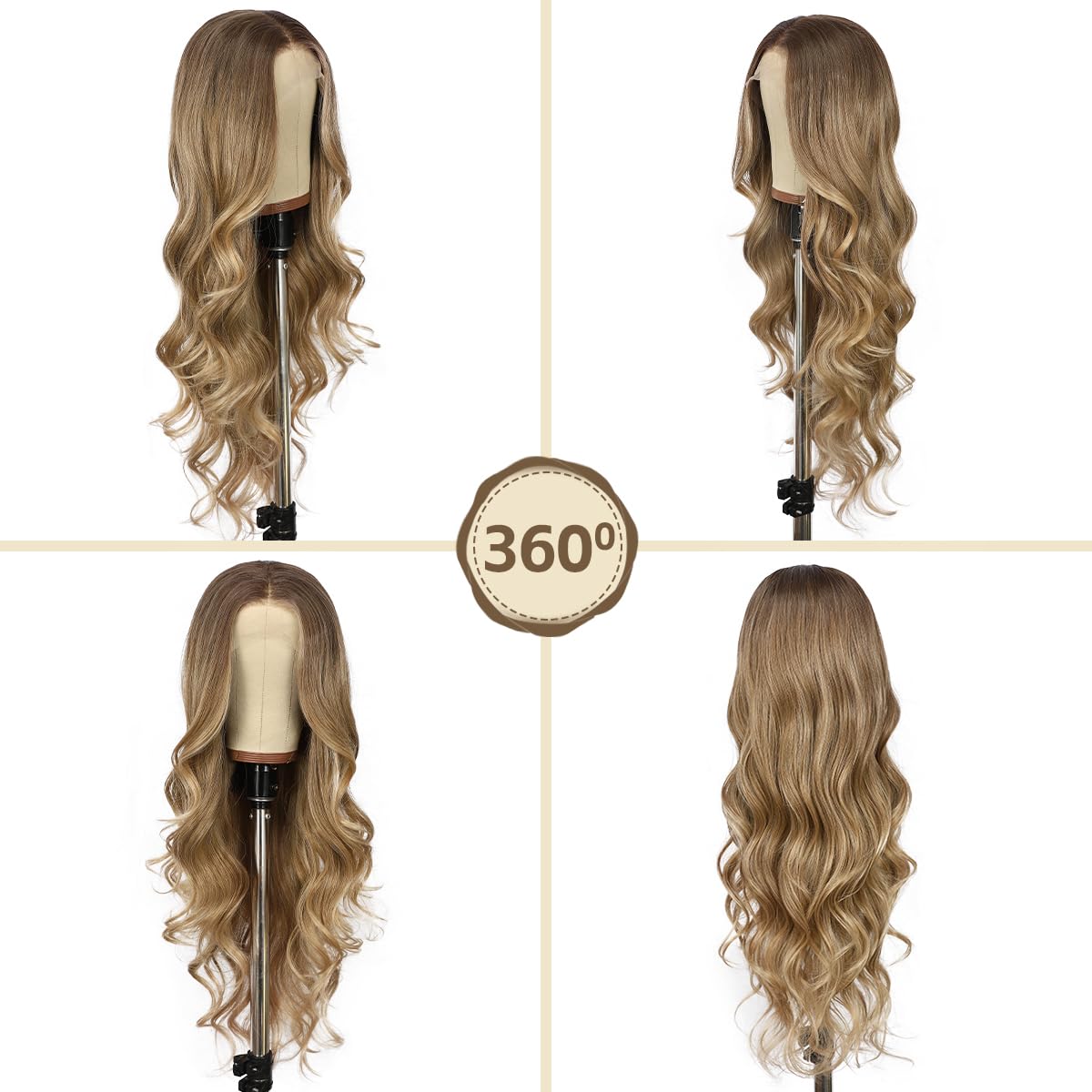 Blonde Lace Front Wig - 13x4 Long Wavy Synthetic Hair with Ash Blonde Tips | 26 Inch Pre-Plucked Natural Hairline for Daily & Party Use