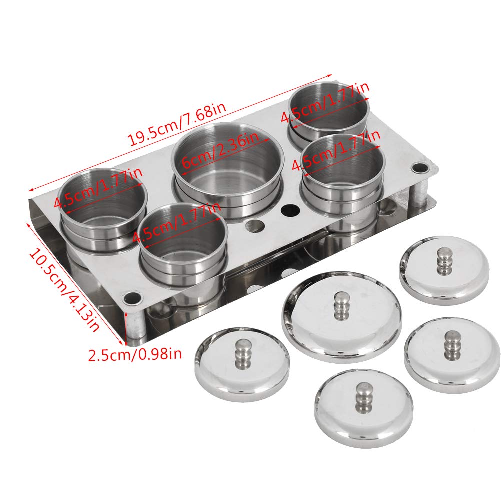 5 x Nail Art Equipment Cup Bowls with Storage Tray, Stainless Steel Acrylic Liquid Powder Cup with Lids Dappen Dish Nail Pen Brush Holder Mini Pot Cans for Glitter Nail Design Equipment Tools