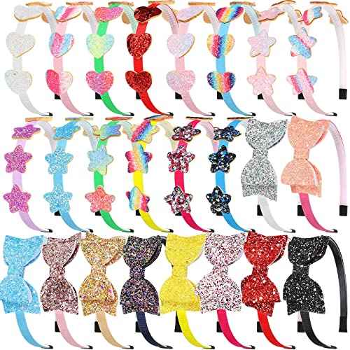 Janinka 24 Pcs Girls Glitter Headbands for Kids Bulk 3.5 Inch Sparkly Little Girl Headbands for Ages 4?6 Sequin Headband Non-slip Plastic Shiny Bow Headband with Teeth Gift for Christmas