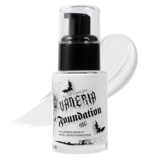 VANERIA White Foundation, Goth Foundation Liquide Makeup, Clown Makeup, Blanco Face Paint, Full-Coverage Waterproof, Mixer Use or White Base for Halloween, Cosplay, Stage, Mime & Film.30ML