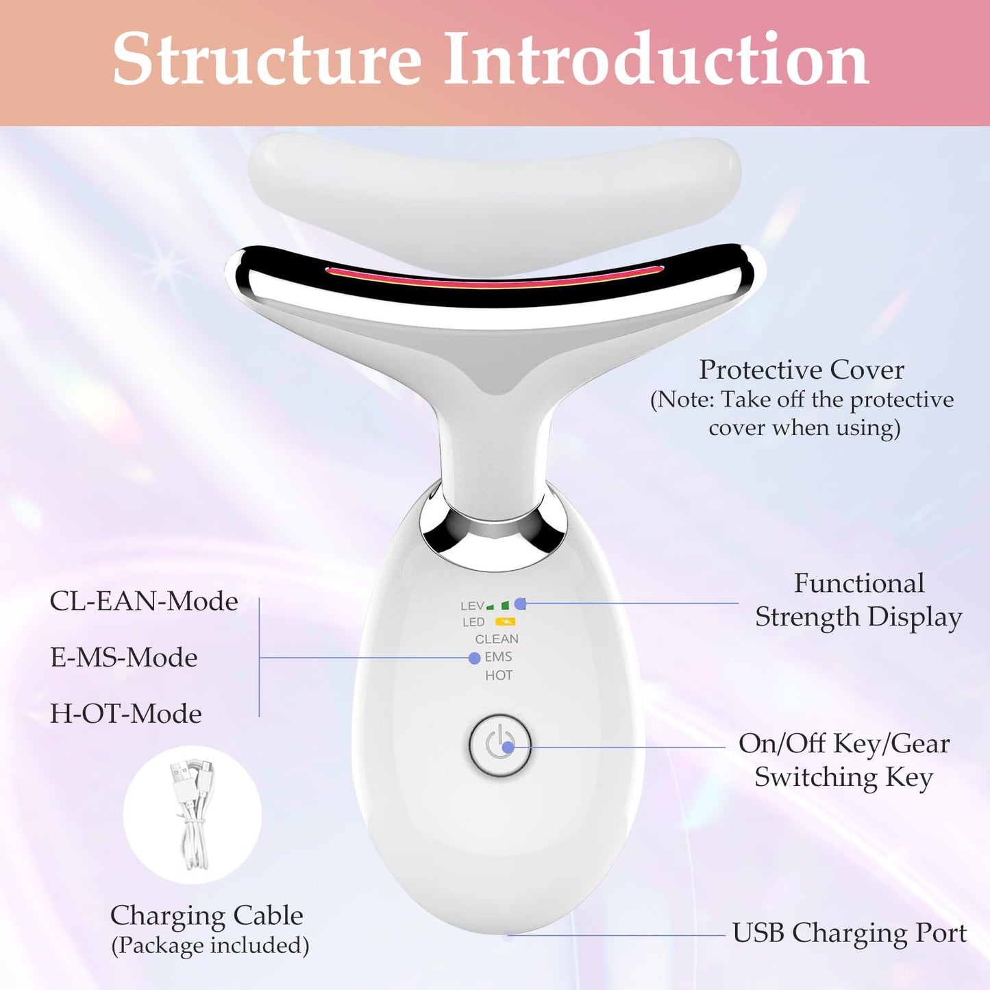 Facial Massager,Red-Light-Therapy-for-Face and Neck Massager,7 Colors Womens Skin Rejuvenation Lifting Facial Massager Tool for Toning,Glow Boost (White)