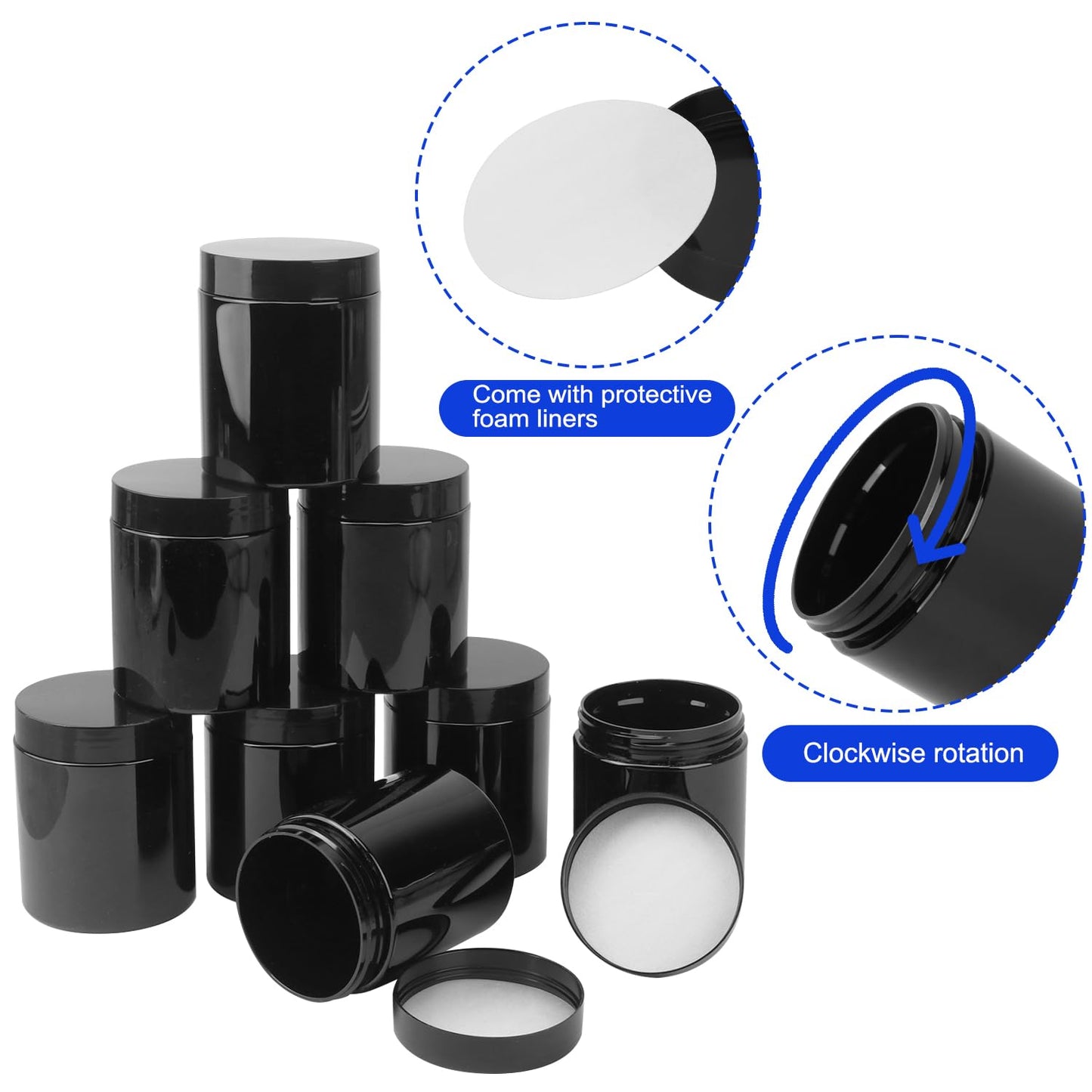 IHDYPPEW 48 Pack 8 OZ Plastic Jars with Black Lids, Empty Plastic Mason Jars, Cosmetic Jar with Lids for Cream, Body Butters, Moisturizers, Candy, Beads, Samples (Black)