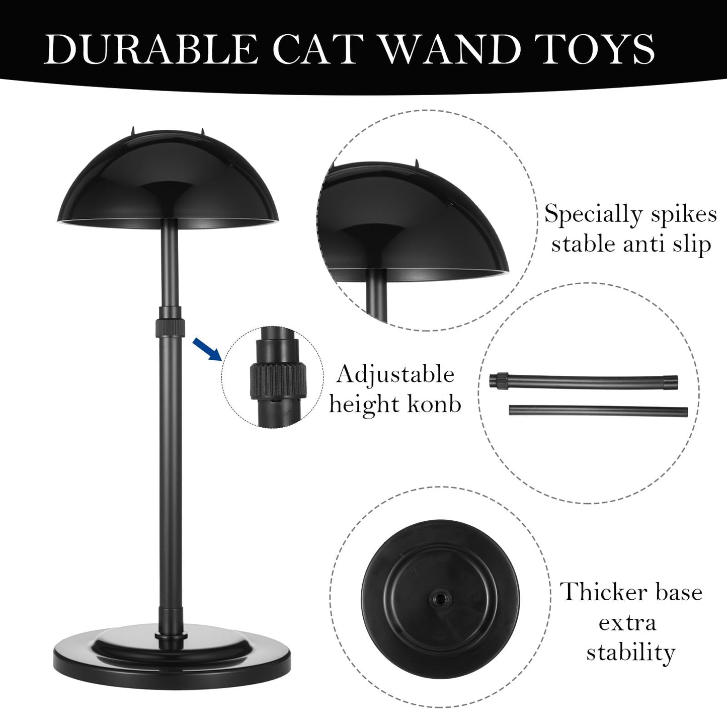 MAQUITA 6PC Wig Stand Base Adjustable Height (9.8"-18.9") Wig Head Stands Portable Non-Slip Sturdy Wig Holder Stands Travel Wig Stand for All Wigs - Black