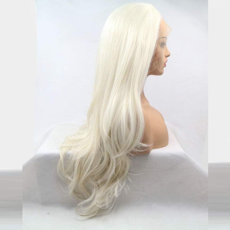 AFBeauty Platinum Blonde Wig Lace Front Real Hair Curly Wigs Long White Blonde Hair Wig Wavy Afro Wigs for Black Women Drag Queen Cosplay Daily Synthetic 26 Inch Lace Front