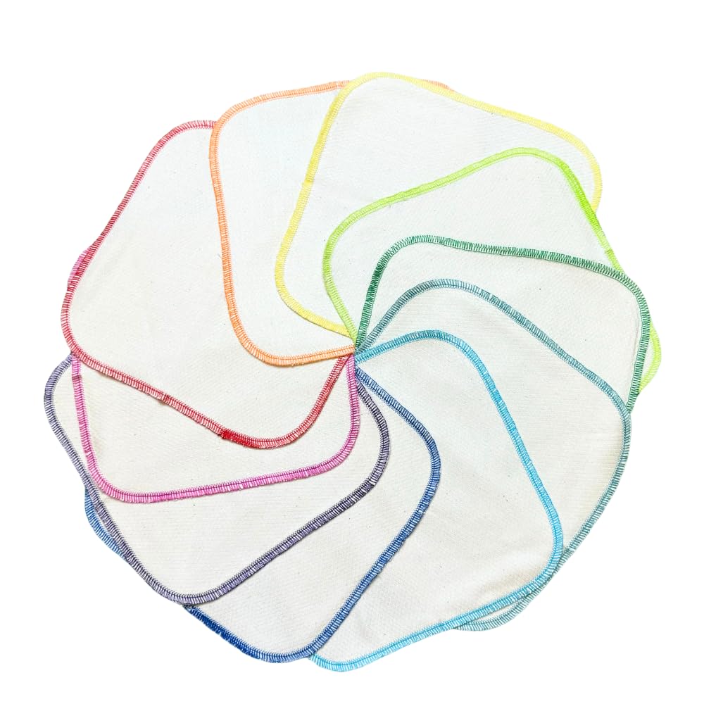 Gina's Soft Cloth Shop 1 Ply Organic Birdseye Washable Baby Wipes 8x8 Inches Set of 20 Rainbow Assortment- Proudly Made in The USA!