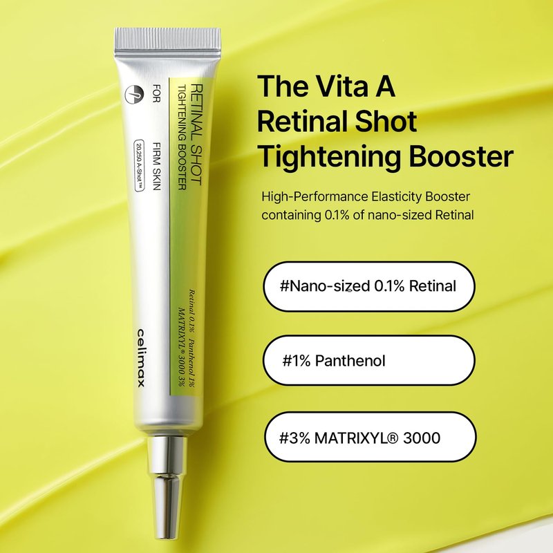 celimax The Vita A Retinal Shot Tightening Booster | 0.1% Retinal, 3% Matryxyl, High-Strength Retinoid for Anti-Aging, Pore Minimizer, Wrinkles & Fine Lines, Firmer Skin, 15ml, Korean Skin Care Gift