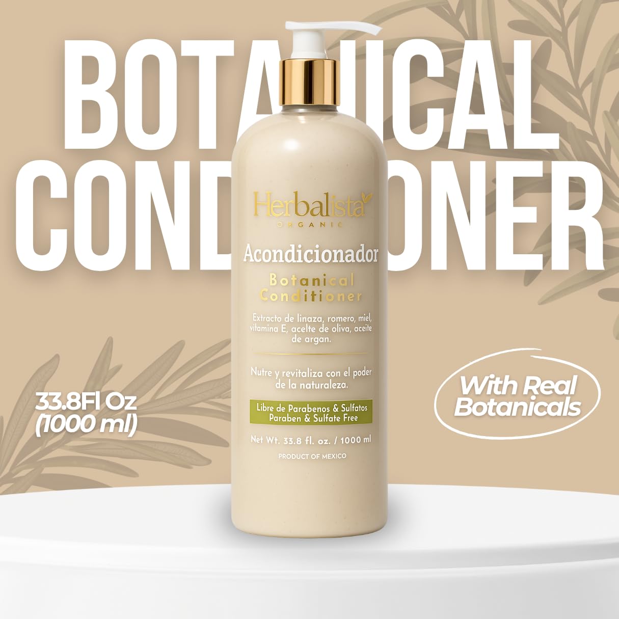 HERBALISTA Viral Herbal Conditioner/Acondicionador 1000ml (33.8 fl oz) – With Rosemary, Coconut Oil, Flaxseed Extract, Aloe, Honey, Vitamin E & Olive Oil – Suaviza, Nutre, Hidrata – 100% Natural