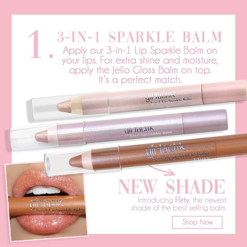 Girlactik 3-in-1 Lip Sparkle Balm - Luxurious Gloss Trio for Radiant Lips and Elegant Shine (Twinkle)