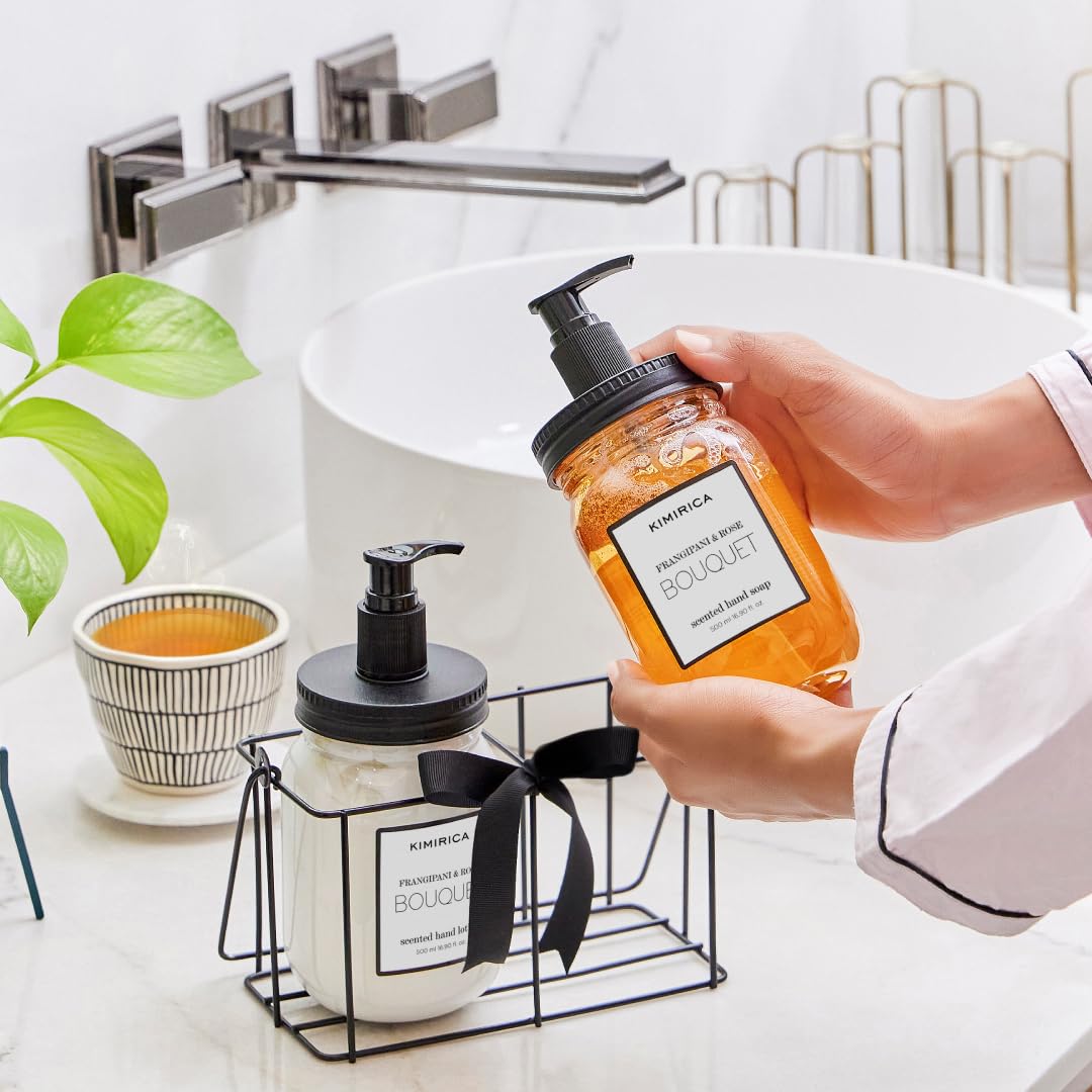 Kimirica Frangipani & Rose Scented Bouquet Hand Soap | Keep Hands Clean, Soft and Well Moisturized | Gentle, Natural & Plant Based Formula | 16.91 Fl Oz/500 ml