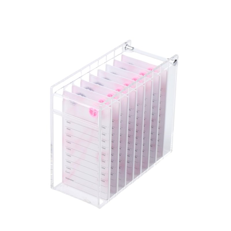 Acrylic Transparent Eyelash Storage Box, 8 Layers False Eyelashes Glue Pallet Holder Display Grafting Eye lashes Extension Close-Packed Display with 8 Pallets Clear Makeup Organizer (Marble Pink)