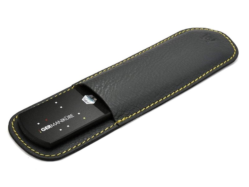 GERMANIKURE Pedicure Bar, Foot File, & Callous Remover - Black Glass with Leather Sleeve Ethically Made in Czech Republic