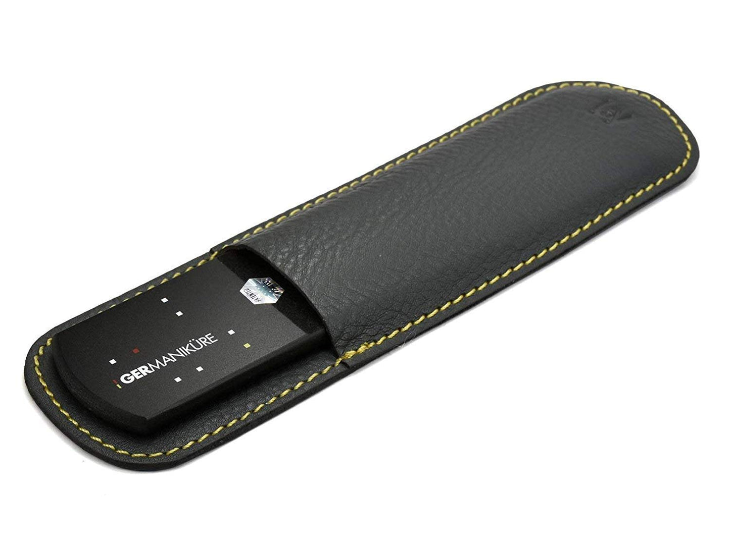 GERMANIKURE Pedicure Bar, Foot File, & Callous Remover - Black Glass with Leather Sleeve Ethically Made in Czech Republic