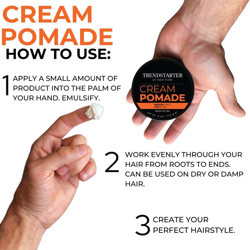 Cream Pomade - Medium Hold Water-Based Hair Styling Putty | 4oz, Low Shine Finish