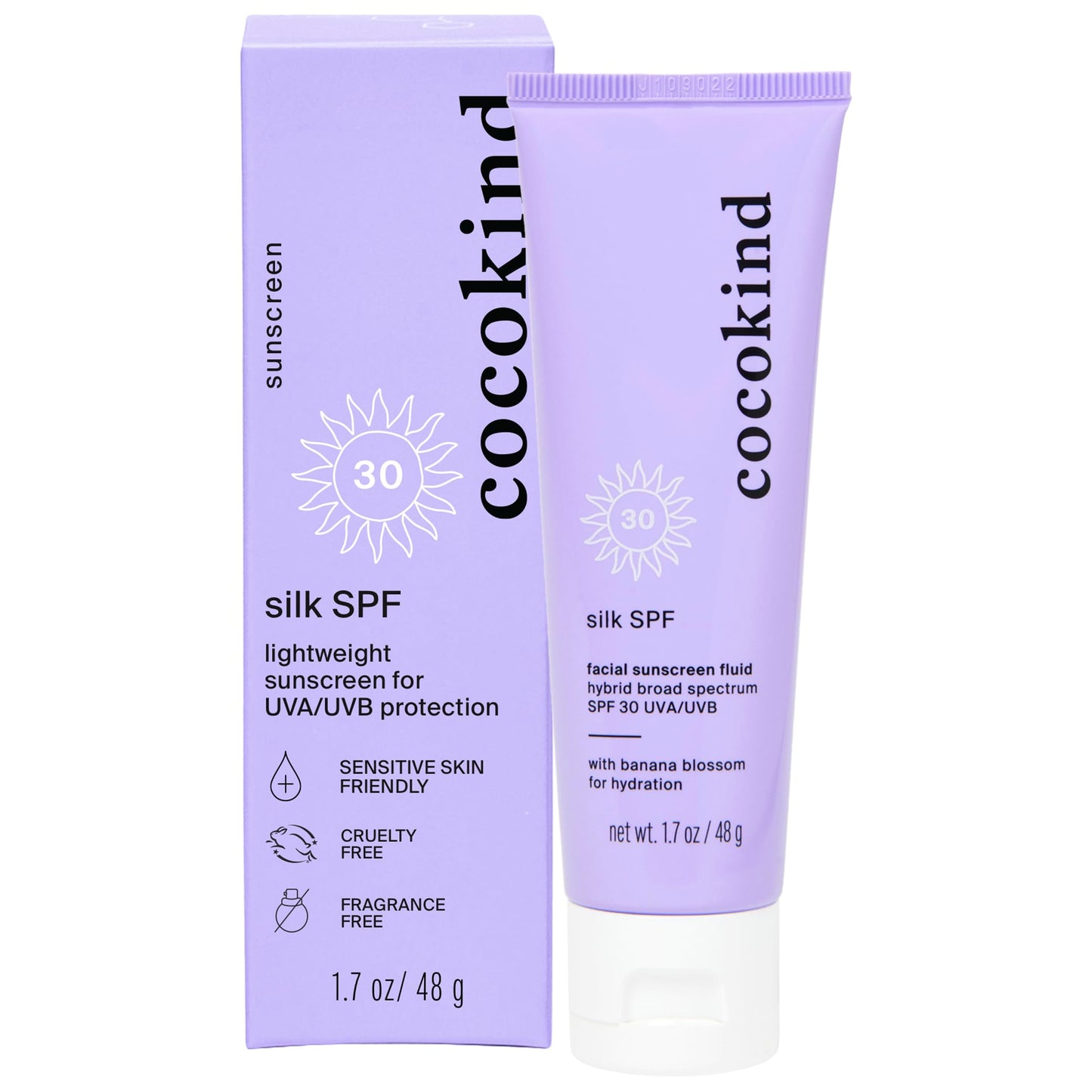 Cocokind Silk SPF Sunscreen, Lightweight Sunscreen for UVA and UVB Protection, Broad Spectrum SPF 30, Sensitive Skin Friendly with Zinc Oxide, Non-Greasy, 1.7 oz