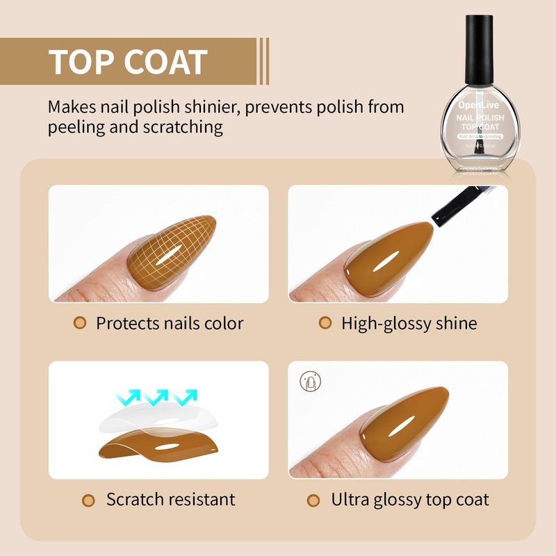OpenLive Base and Top Coat Nail Polish Quick Dry,16.5ml Large capacity Basic Nail Polish Set Air Dry Fast, High-Glossy Shiny, No U V Light Needed for Women Salon DIY Nail Art