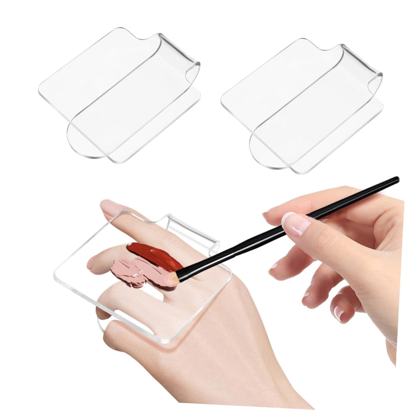Minkissy 3pcs Makeup Hand Palette Acrylic Nail Art Manicure Palette Makeup Palette Spatula for Home Salon Professional