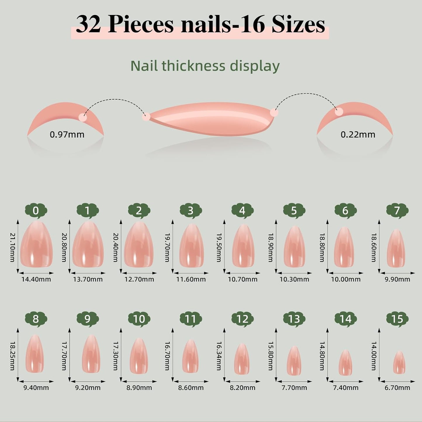 Red French Tip Press On Nails - Glossy Short Almond Set | 32 Count, 16 Sizes, Reusable Nail Kit with Glue