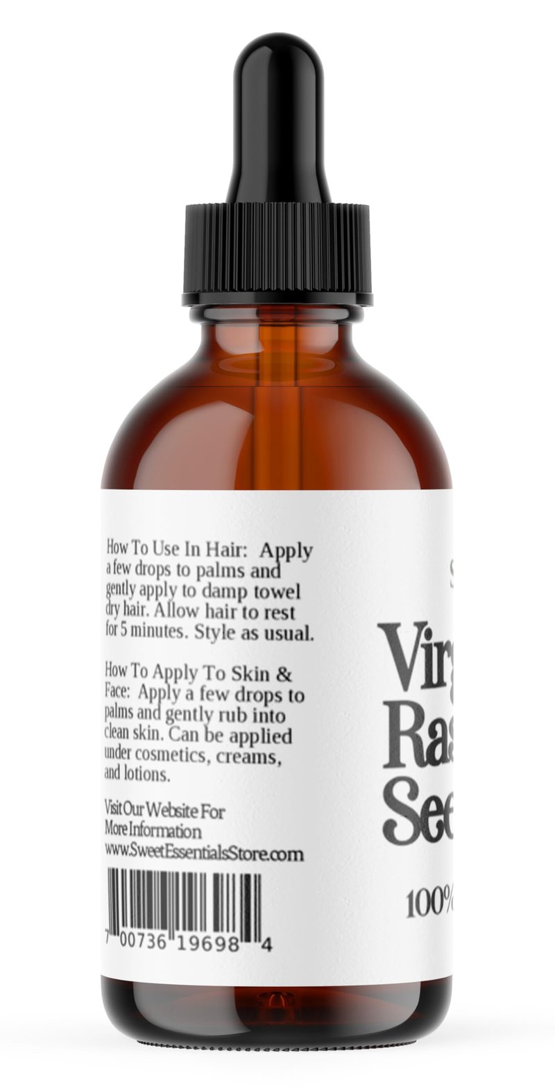 Sweet Essentials 100% Organic Red Raspberry Seed Oil | Imported From Chile | 100% Pure | Cold-Pressed | Natural Moisturizer for Skin, Hair and Face (4oz Glass Bottle With Glass Dropper)